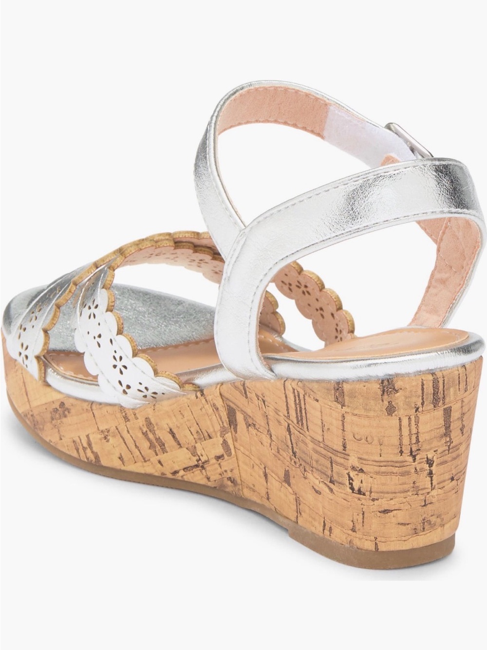 Nordstrom Girls' Silver Metallic Cork Wedge Sandals with Scalloped Straps